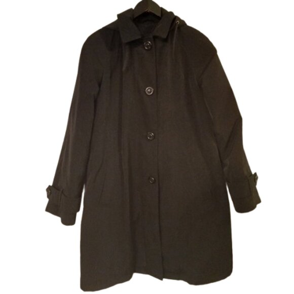 Liz Claiborne Outerwear Womens Chic Classic Black Hooded Overcoat Size Med - Picture 3 of 8